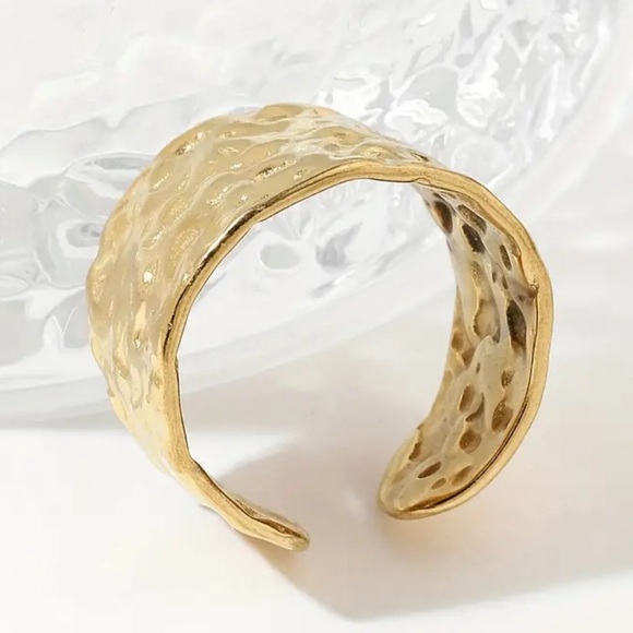 Adjustable Gold Plated Stainless Steel Cuff Ring - Picture 3 of 4